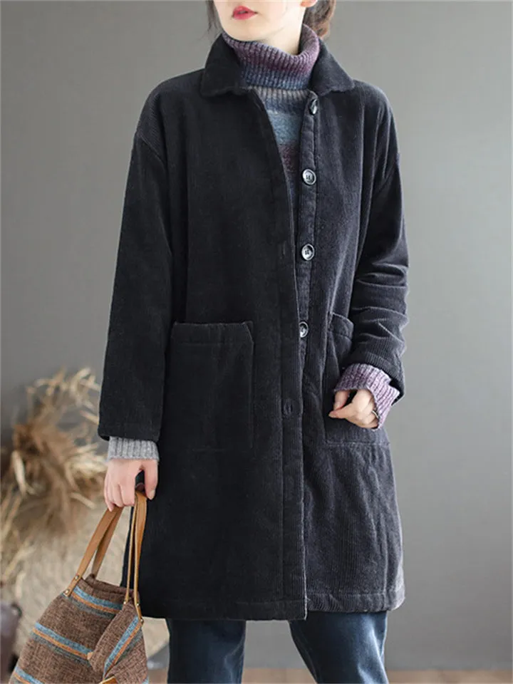 Women's Winter Candy Color Corduroy Mid-Length Cotton Coat