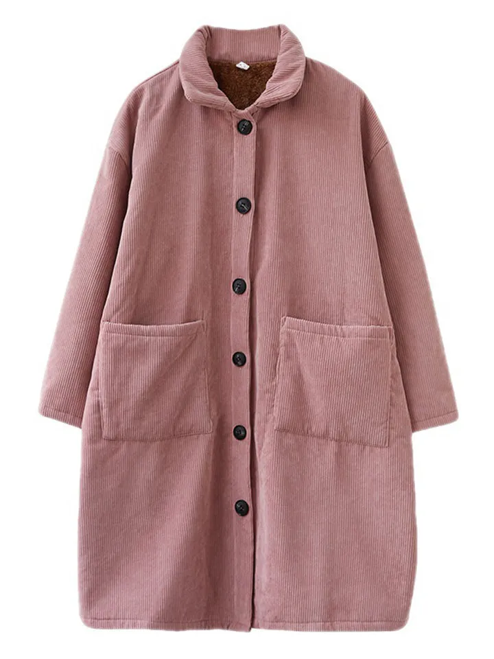 Women's Winter Candy Color Corduroy Mid-Length Cotton Coat