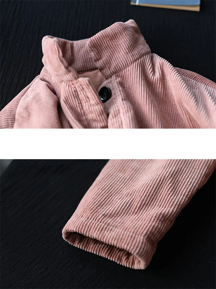Women's Winter Candy Color Corduroy Mid-Length Cotton Coat