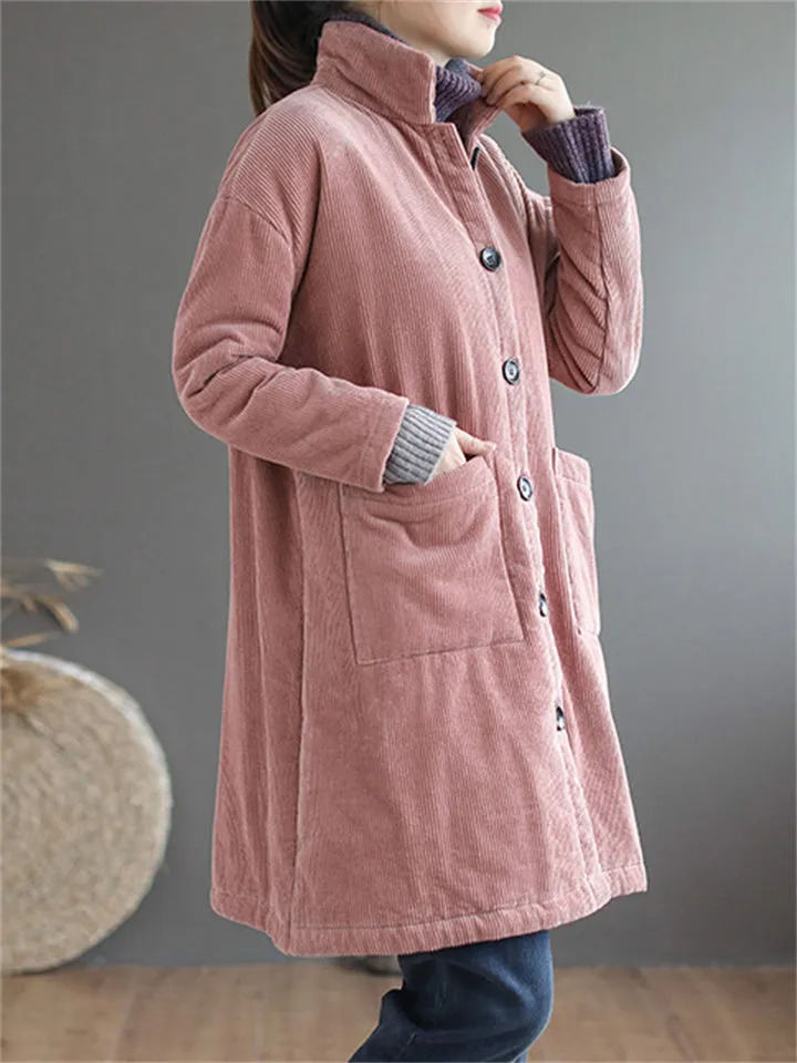 Women's Winter Candy Color Corduroy Mid-Length Cotton Coat