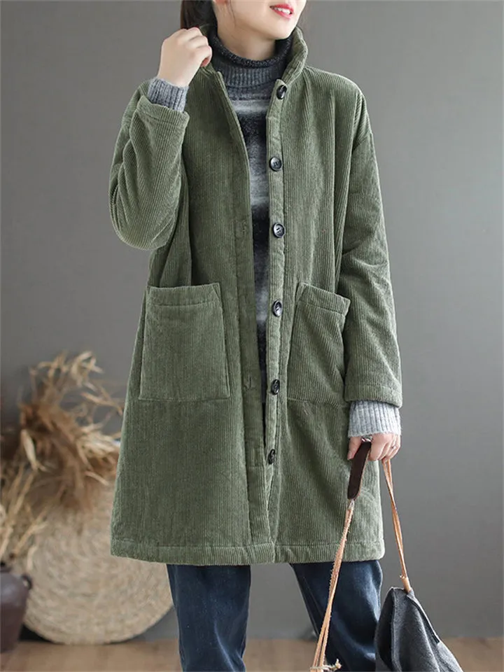 Women's Winter Candy Color Corduroy Mid-Length Cotton Coat